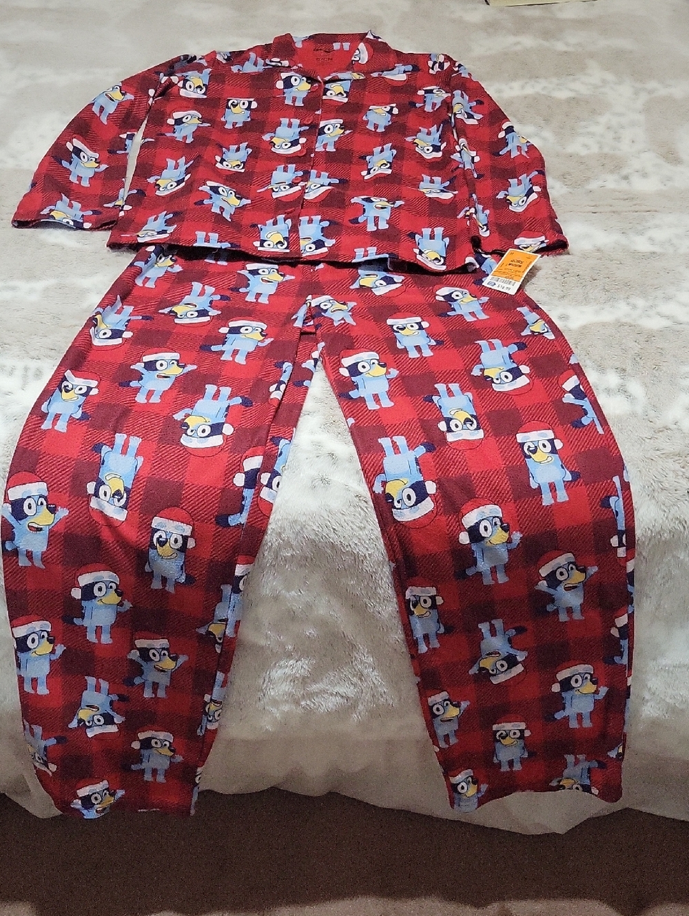 Bluey Red Plaid Minion Print Adult Pajama Set